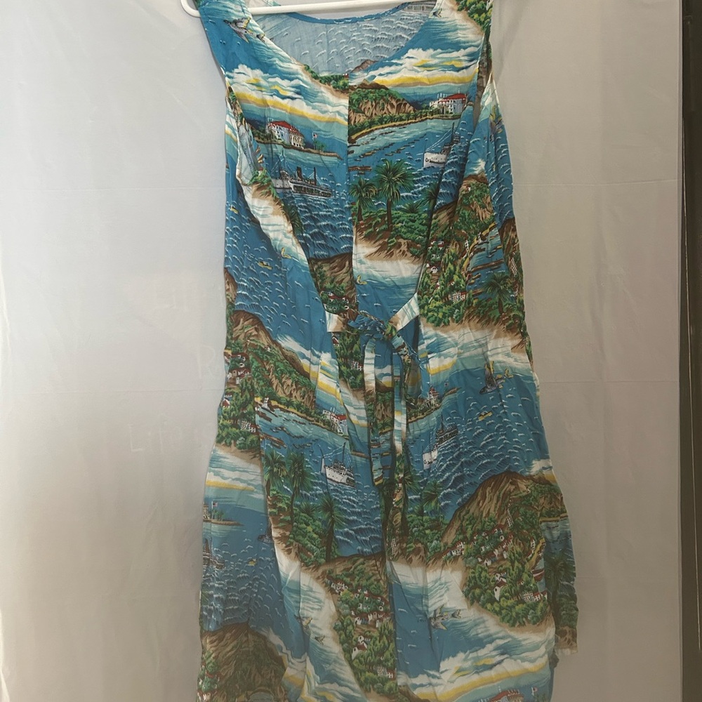 Catalina Island Print Sleeveless Short Sundress Sz L - Picture 3 of 10